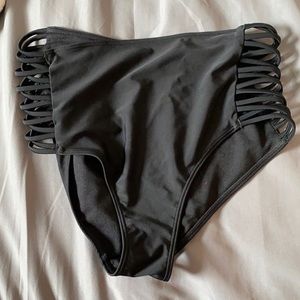 High Wasted Black Open Side Bikini Bottoms